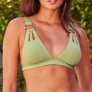 NEW Becca by Rebecca Virtue Cut-Out Embellished Bikini Swim Top‎ in Sage, Size M